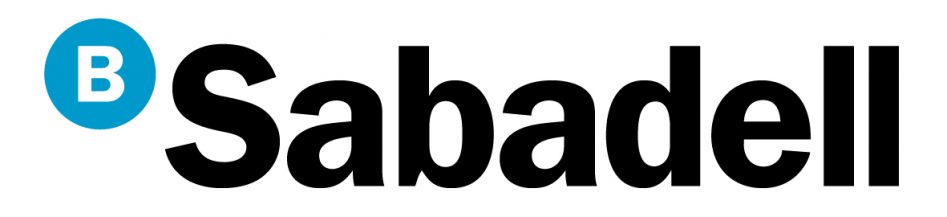logo de empresa Banco Sabadell en letras negras y fondo blanco.