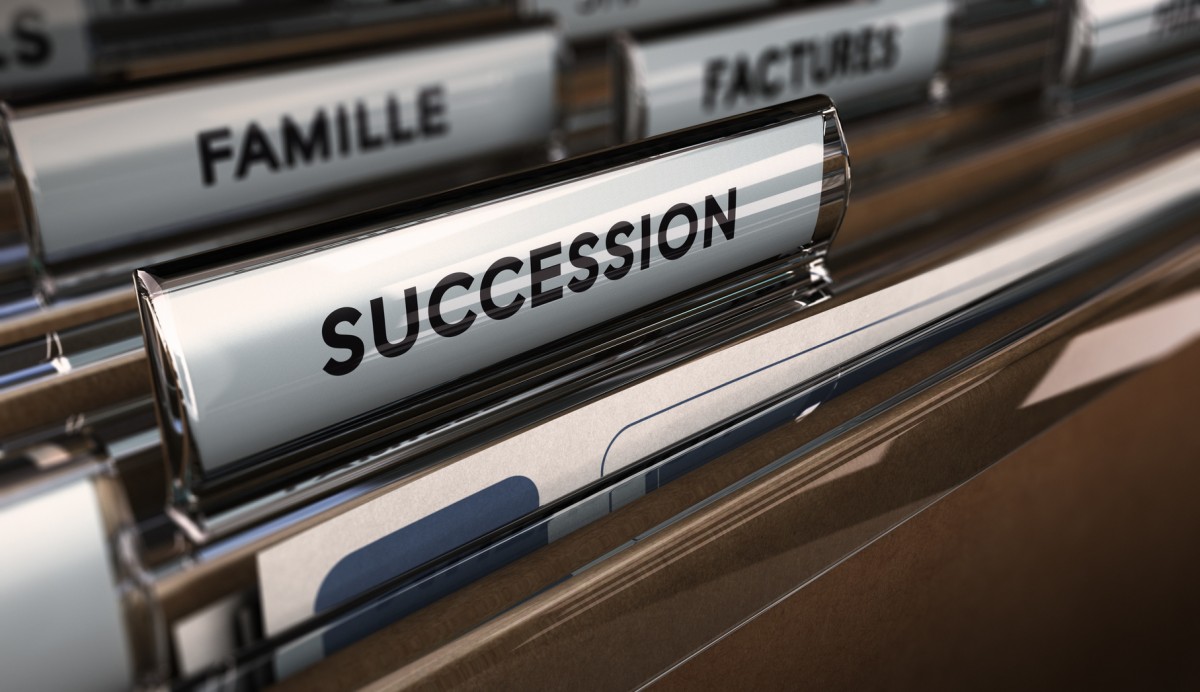 carpetas archivadoras marrones con el texto succession y familie